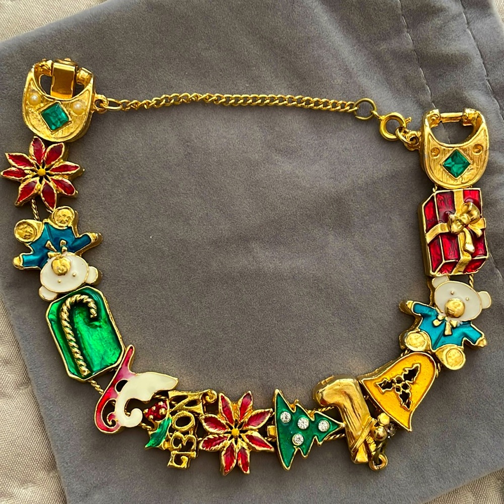 Vintage Merry christmas Bracelet gold tone
